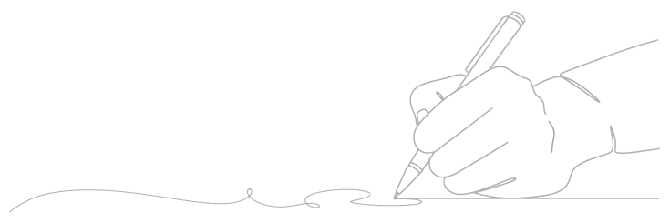 Line drawing of a hand writing with a pen